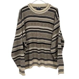 SW Casuals Mens 2X‎ Crew Neck Long Sleeve Sweater Tan Black Stripe Grandpa